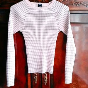 Gap cotton pink gray stripe rib knit sweater S